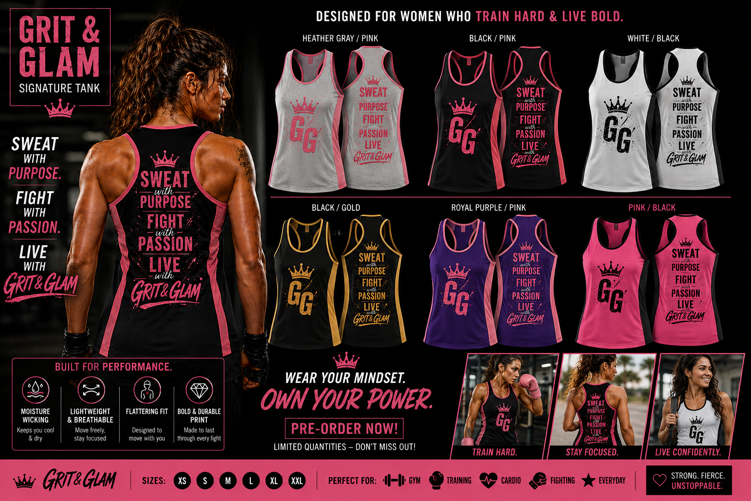 G&G Signature Tank - 6 colors Heather Gray Pink Black Pink White Black Black Gold Royal Purple Pink Pink Black
