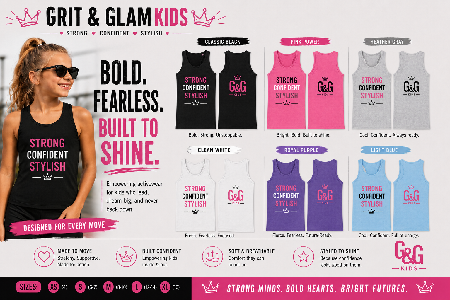 Grit & Glam Kids Tank Top Strong Confident Stylish - 6 colors