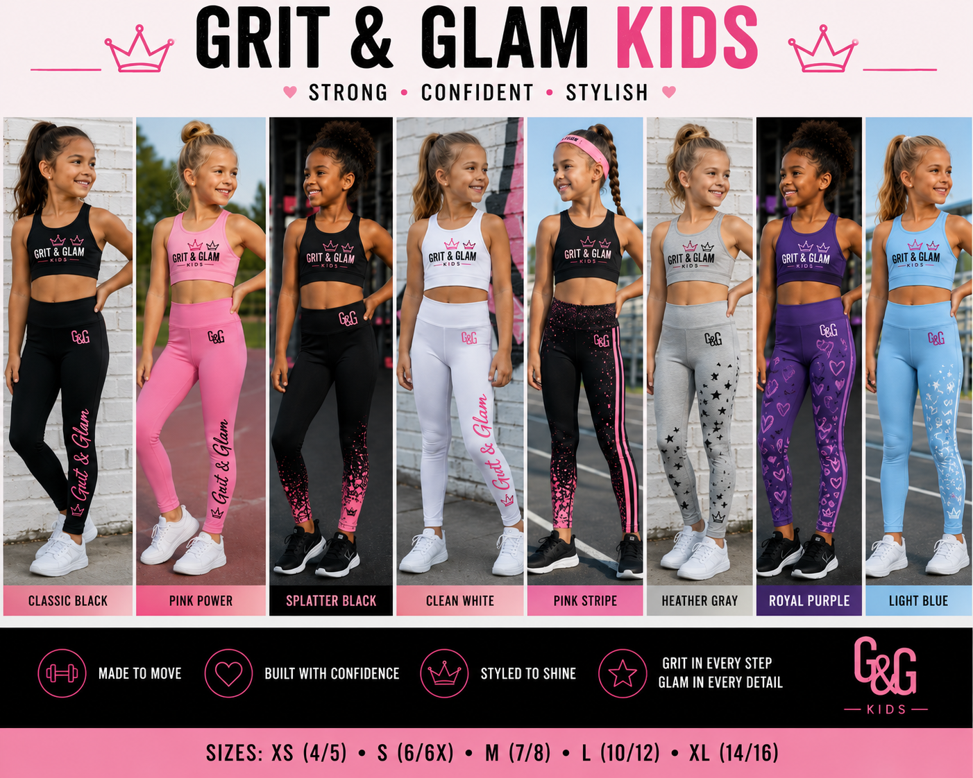 Grit & Glam Kids Legging Set Classic Crop - 8 colors Strong Confident Stylish