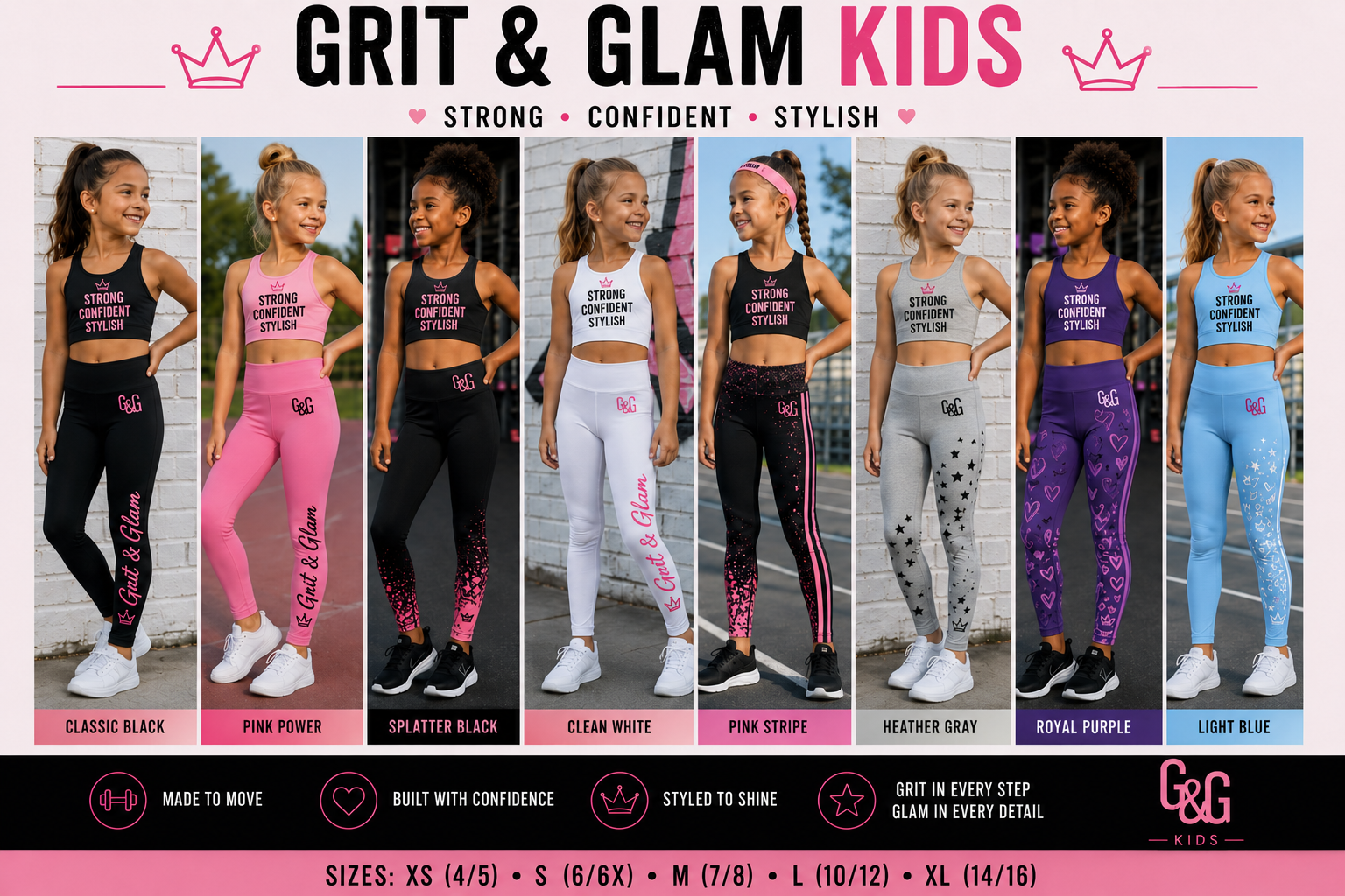 Grit & Glam Kids Legging Set - 8 colors Strong Confident Stylish
