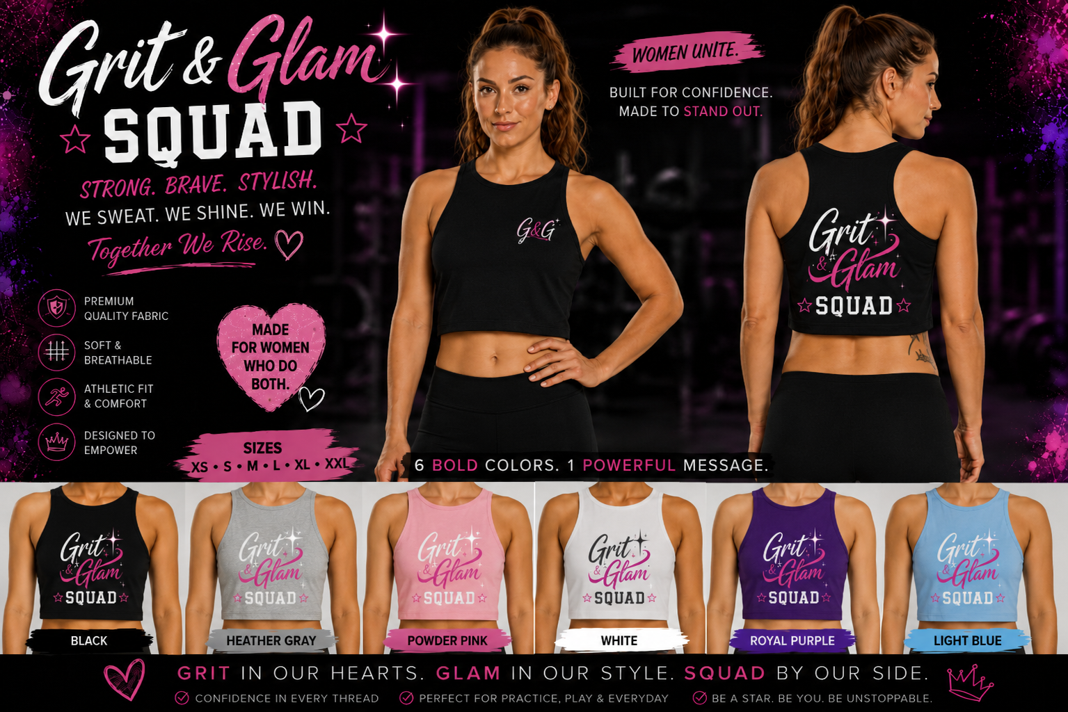 Grit & Glam Squad Women's Crop Tank Top - 6 colors XS-XXL
